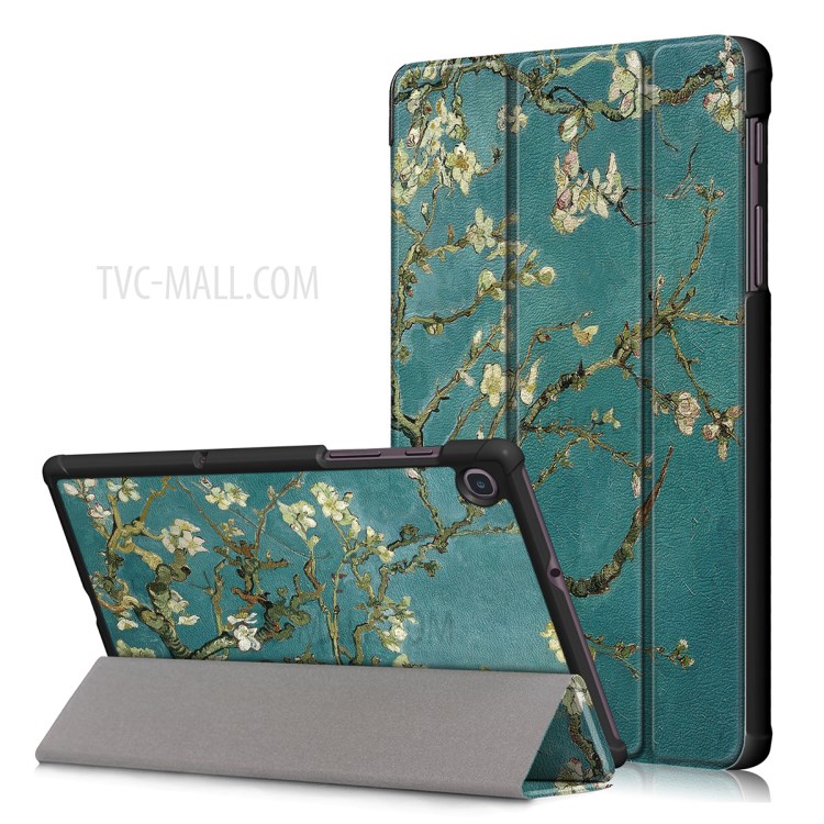 Patterned Tri-fold Stand Auto Sleep/Wake Leather Cover Case for Samsung Galaxy Tab A 8.4 (2020) - Almond Tree in Blossom-1