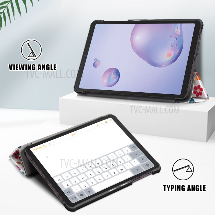 Patterned Tri-fold Stand Auto Sleep/Wake Leather Cover Case for Samsung Galaxy Tab A 8.4 (2020) - Almond Tree in Blossom-6