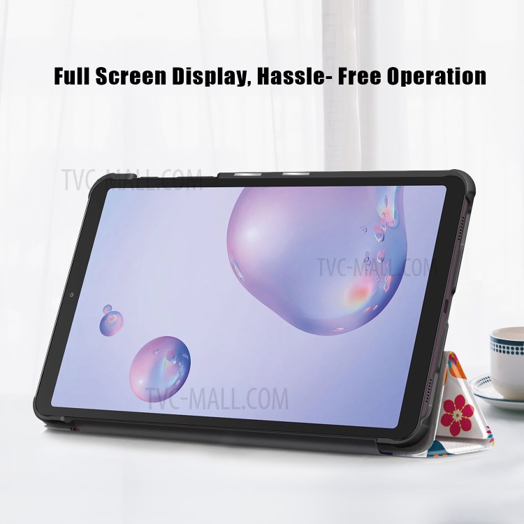 Patterned Tri-fold Stand Auto Sleep/Wake Leather Cover Case for Samsung Galaxy Tab A 8.4 (2020) - Almond Tree in Blossom-8