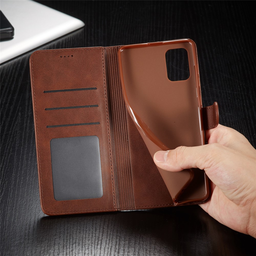 LC.IMEEKE Wallet Stand Leather Mobile Cover for Samsung Galaxy A41 (Global Version) - Coffee-13