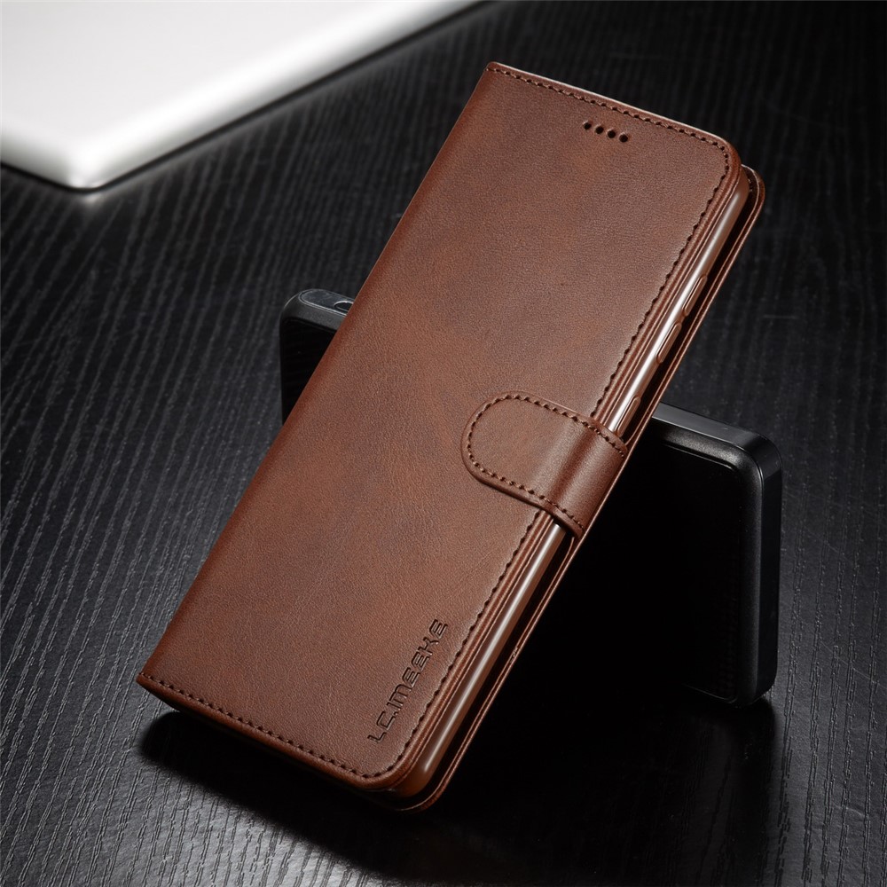 LC.IMEEKE Wallet Stand Leather Mobile Cover for Samsung Galaxy A41 (Global Version) - Coffee-7