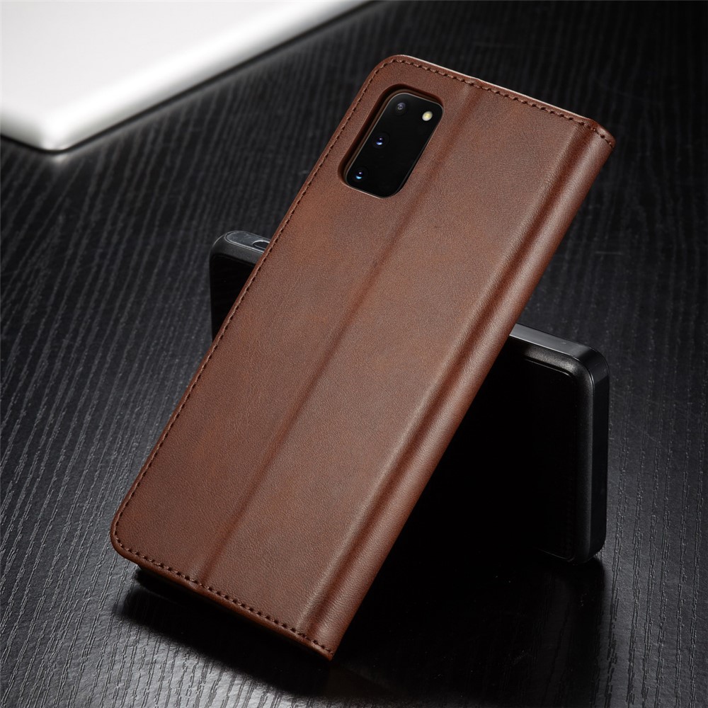 LC.IMEEKE Wallet Stand Leather Mobile Cover for Samsung Galaxy A41 (Global Version) - Coffee-8