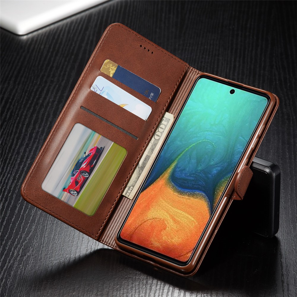 LC.IMEEKE Wallet Stand Leather Mobile Cover for Samsung Galaxy A41 (Global Version) - Coffee-9