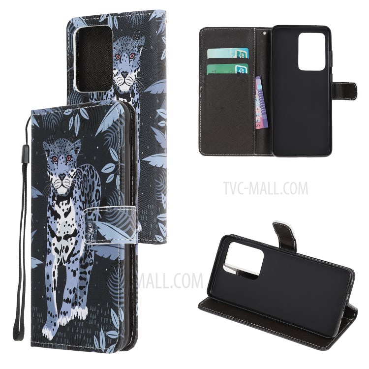 Cross Texture Pattern Printing Leather Wallet Cover with Strap for Samsung Galaxy S20 Ultra - Leopard-1