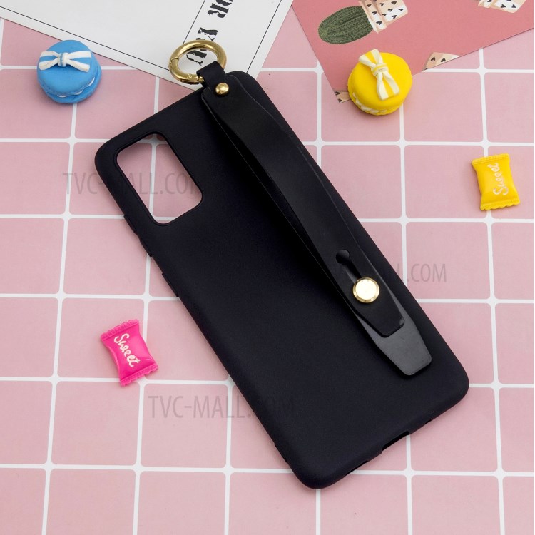 TPU Cell Phone Cover with Wrist Strap Kickstand for Samsung Galaxy S20 - Black-6