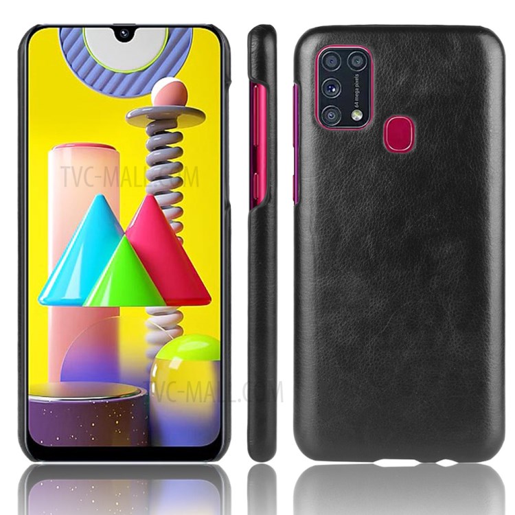 Litchi Skin PU Leather Coated PC Hard Shell for Samsung Galaxy M31 - Black-1