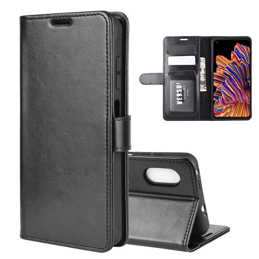 Crazy Horse Wallet Leather Mobile Phone Case for Samsung Galaxy Xcover Pro - Black-1