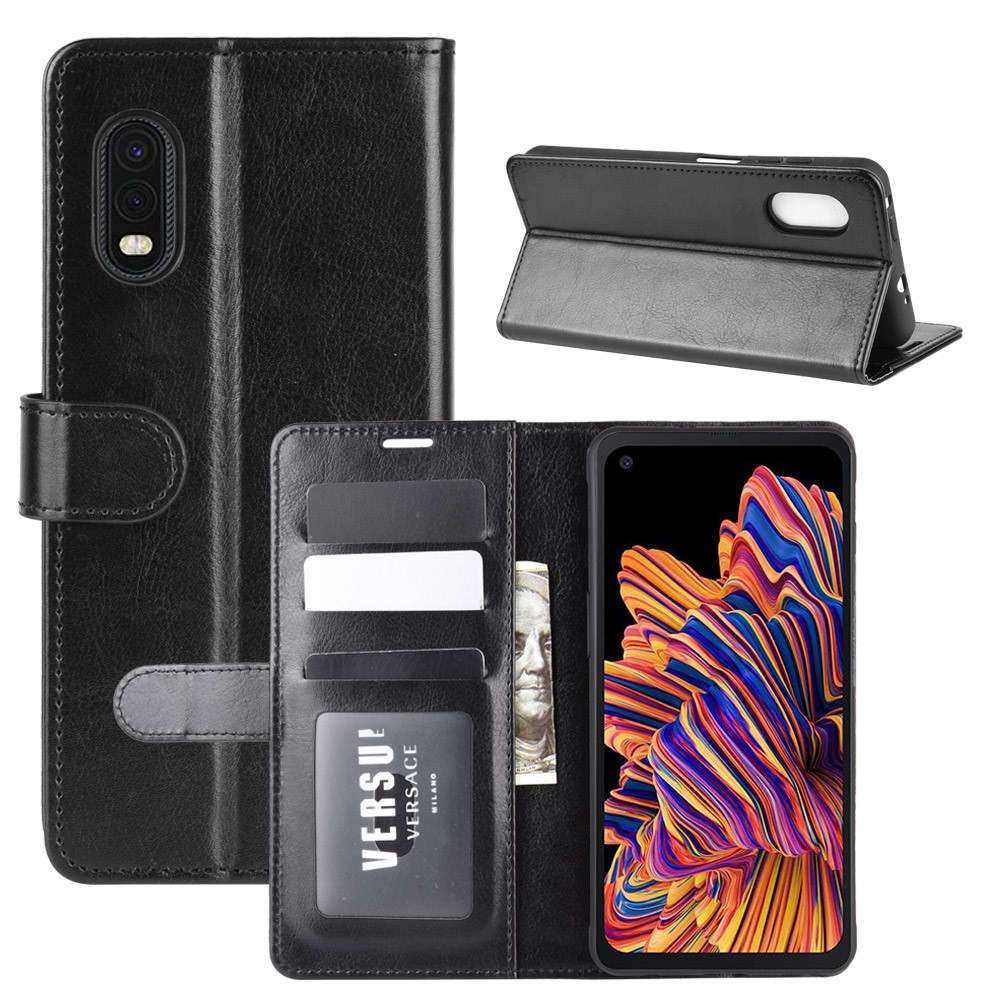 Crazy Horse Wallet Leather Mobile Phone Case for Samsung Galaxy Xcover Pro - Black-8