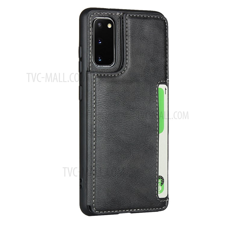 Leather Coated TPU with Card Holder Case with Kickstand for Samsung Galaxy S20 - Black-3