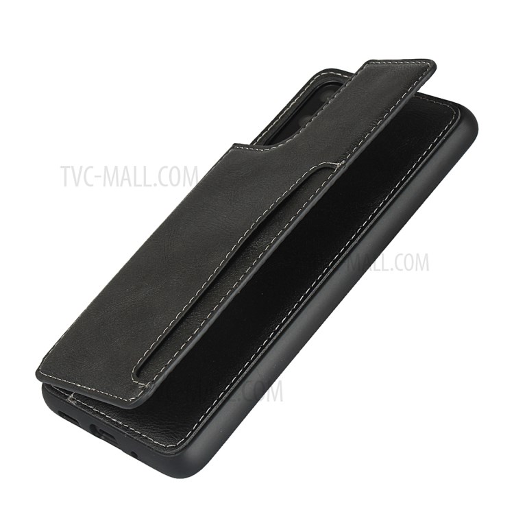 Leather Coated TPU with Card Holder Case with Kickstand for Samsung Galaxy S20 - Black-6