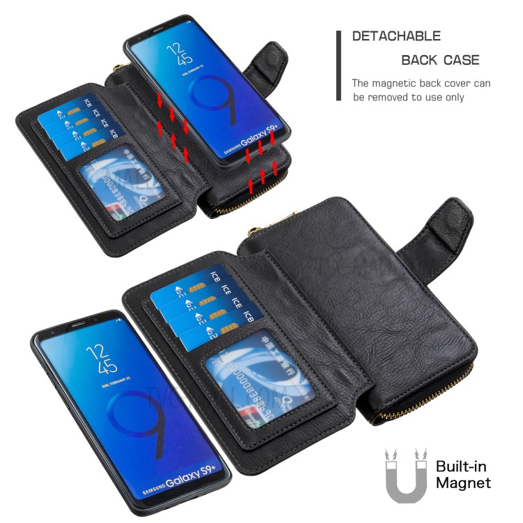 BF001 Leather Cover Anti-Gravity Zip Wallet Case for Samsung Galaxy S9+ - Black-3