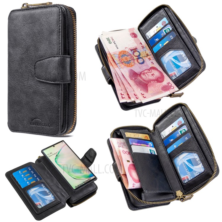 Zipper Wallet Design Leather Phone Shell for Samsung Galaxy Note 10 Pro - Black-1