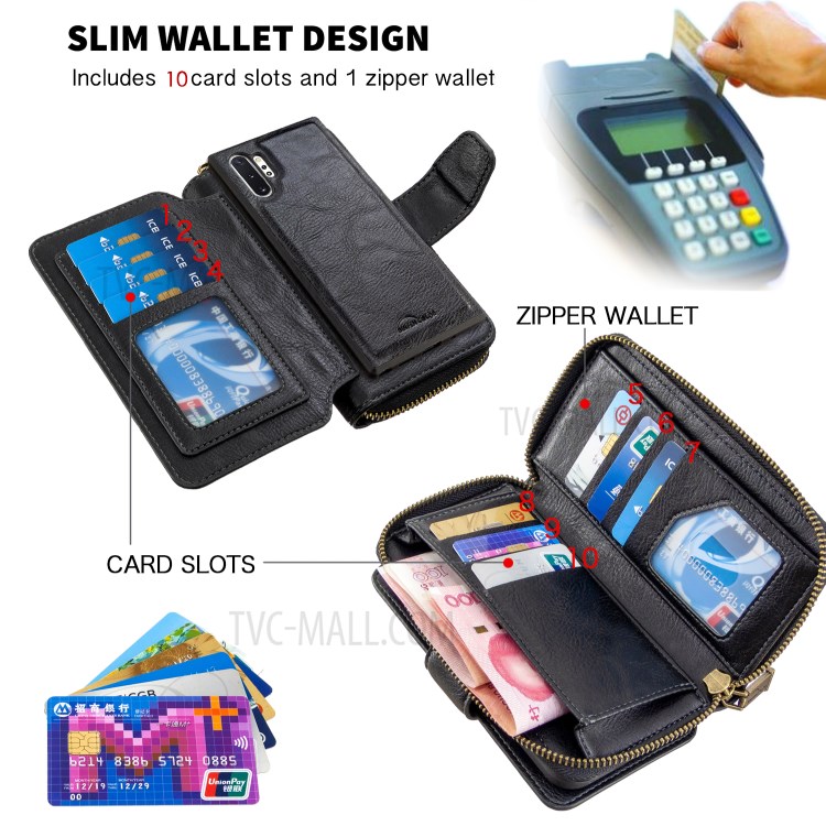 Zipper Wallet Design Leather Phone Shell for Samsung Galaxy Note 10 Pro - Black-5