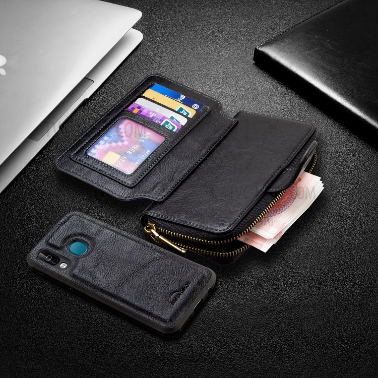 BF001 Detachable 2-in-1 Leather Zipper Wallet Phone Shell for Samsung Galaxy A40 - Black-8