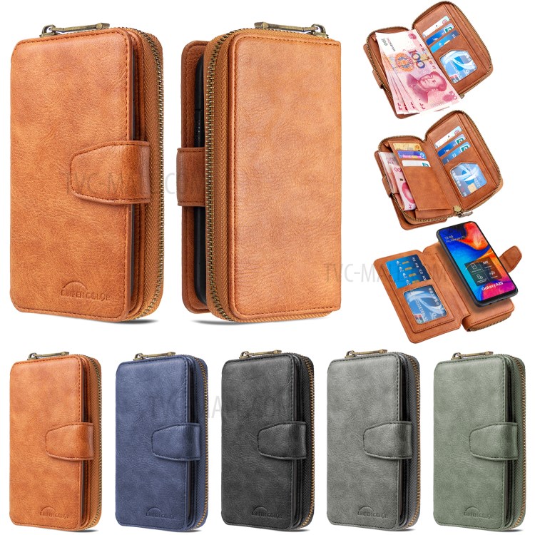 BF001 Detachable 2-in-1 Leather Zipper Wallet Protective Case for Samsung Galaxy A30/A20 - Black-11