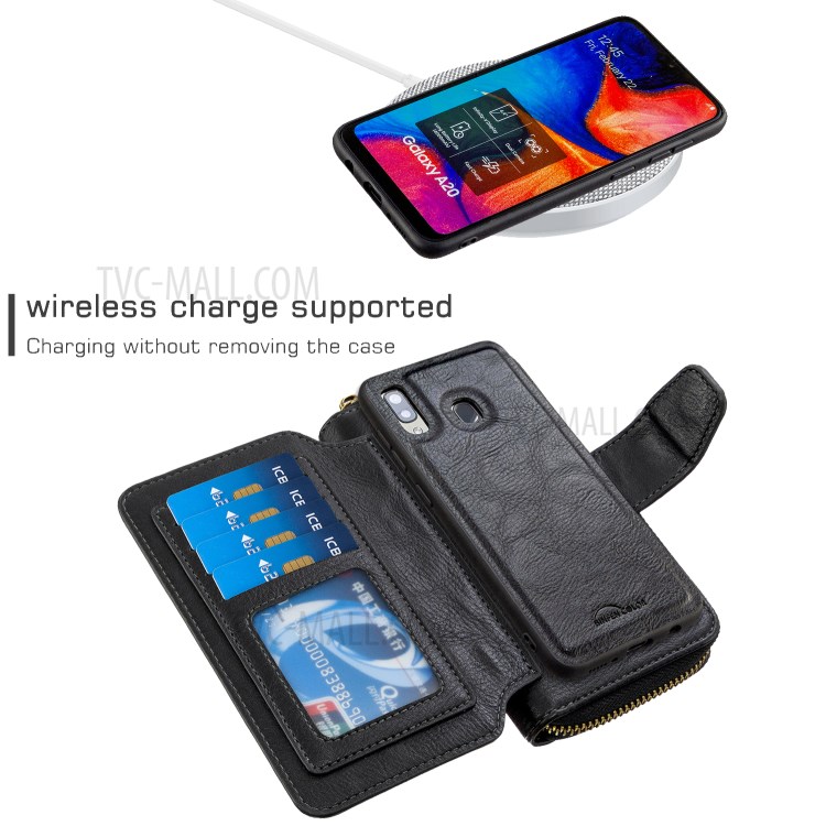 BF001 Detachable 2-in-1 Leather Zipper Wallet Protective Case for Samsung Galaxy A30/A20 - Black-3