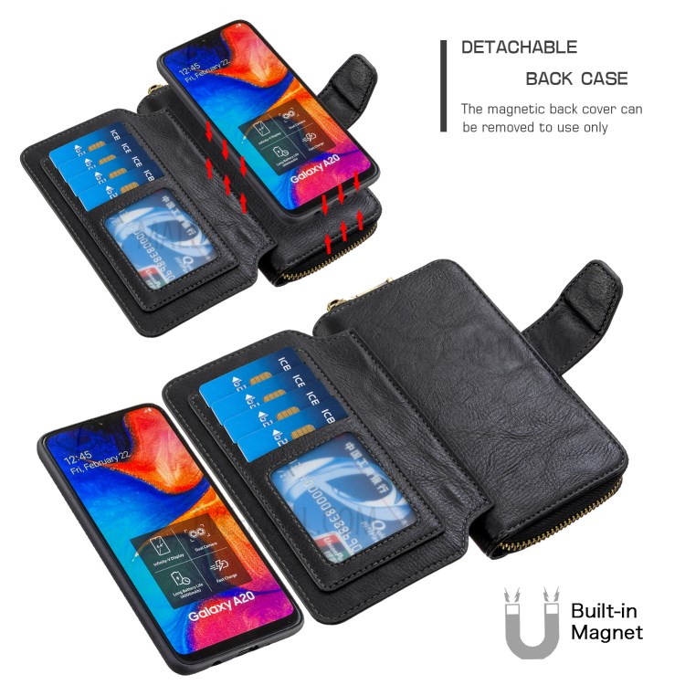 BF001 Detachable 2-in-1 Leather Zipper Wallet Protective Case for Samsung Galaxy A30/A20 - Black-4