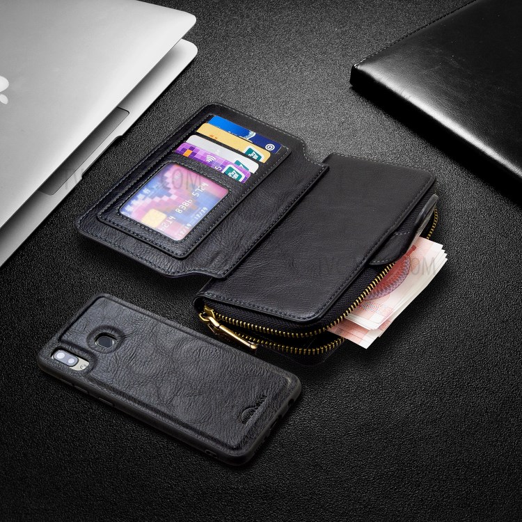 BF001 Detachable 2-in-1 Leather Zipper Wallet Protective Case for Samsung Galaxy A30/A20 - Black-8