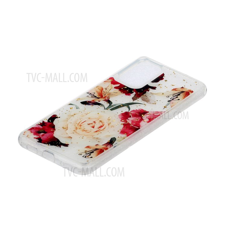 Glitter Sequins Inlaid Pattern Painting Soft TPU Back Shell for Samsung Galaxy S20 Plus - Whtie Rose Flower-4