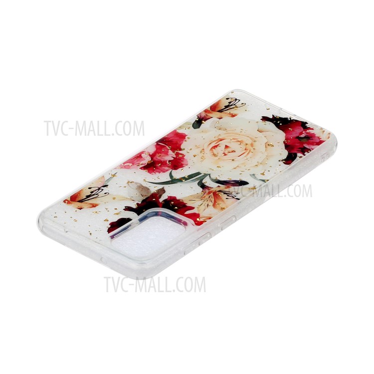 Glitter Sequins Inlaid Pattern Painting Soft TPU Back Shell for Samsung Galaxy S20 Plus - Whtie Rose Flower-5