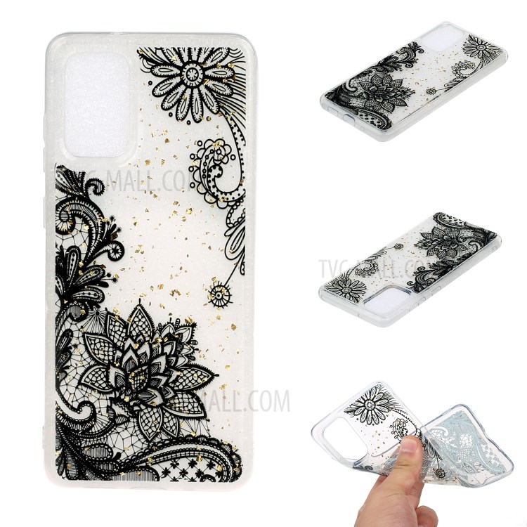 Glitter Sequins Stylish TPU Phone Shell for Samsung Galaxy S20 Ultra - Black Lace-1