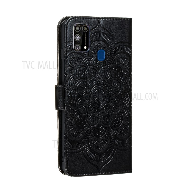 Imprint Malanda Flower Protective Wallet Stand Leather Case with Strap for Samsung Galaxy M31 - Black-4
