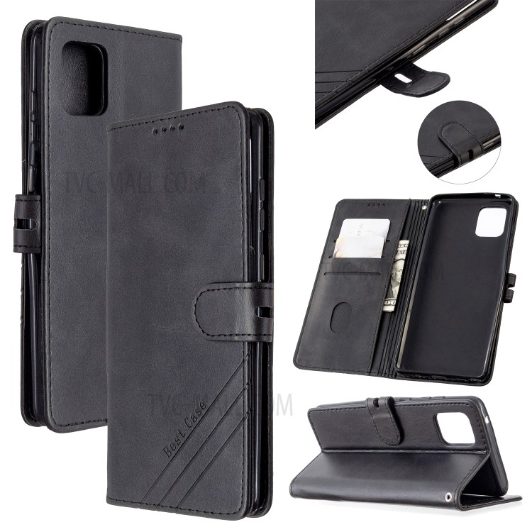 Wallet Leather Stand Phone Case Cover with Lanyard for Samsung Galaxy A81 / Note 10 Lite - Black-1