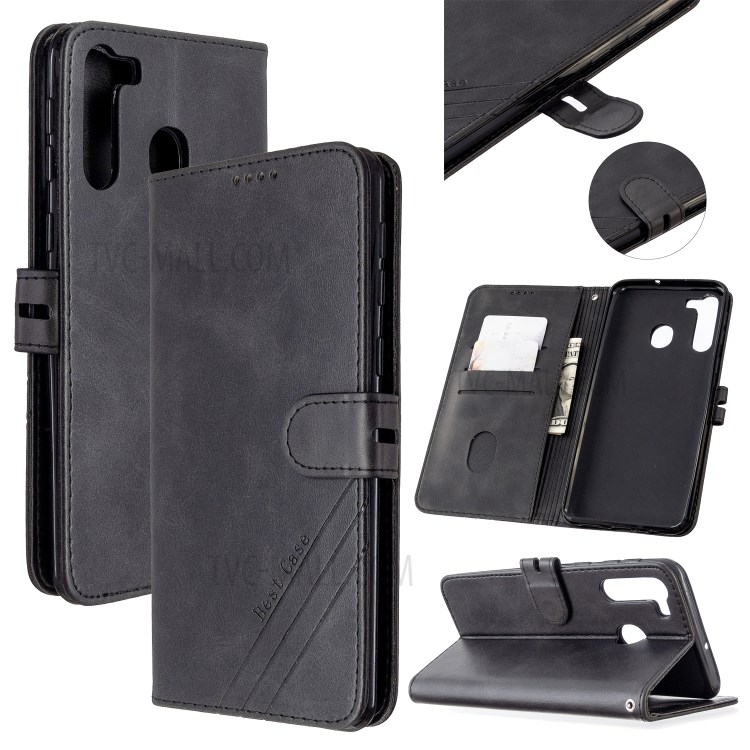 Wallet Leather Stand Phone Cover with Lanyard for Samsung Galaxy A21 - Black-1