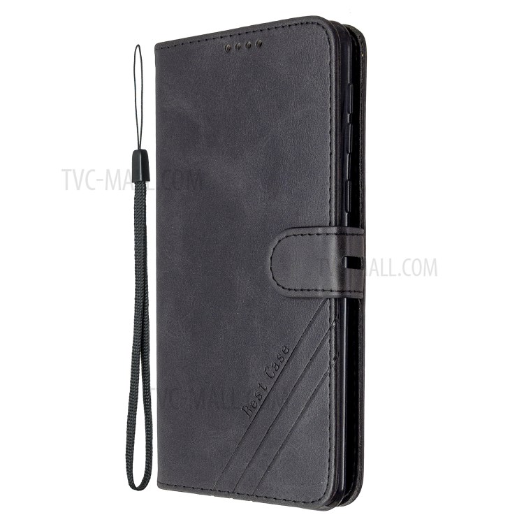 Wallet Leather Stand Phone Cover with Lanyard for Samsung Galaxy A21 - Black-2