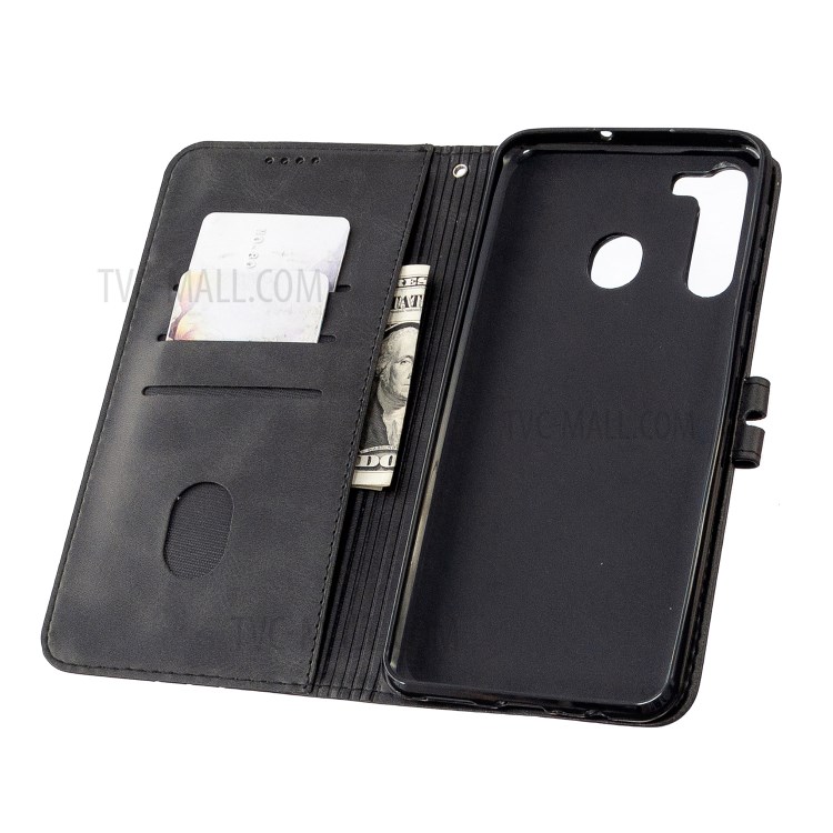 Wallet Leather Stand Phone Cover with Lanyard for Samsung Galaxy A21 - Black-6