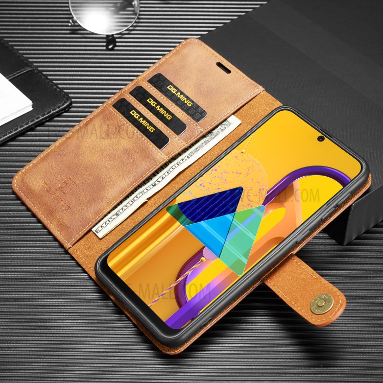DG.MING Detachable 2-in-1 Split Leather Shell + PC Case for Samsung Galaxy M30s/M21 - Brown-3