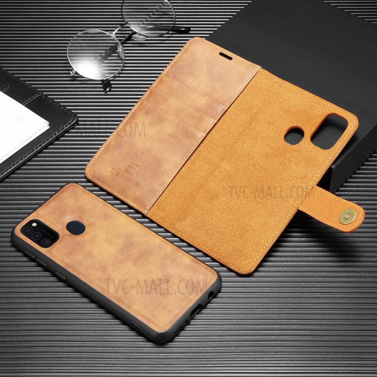 Dg. Ming Destacável 2 em 1 Casca de Couro Split + PC Para Samsung Galaxy M30s/M21 - Castanho