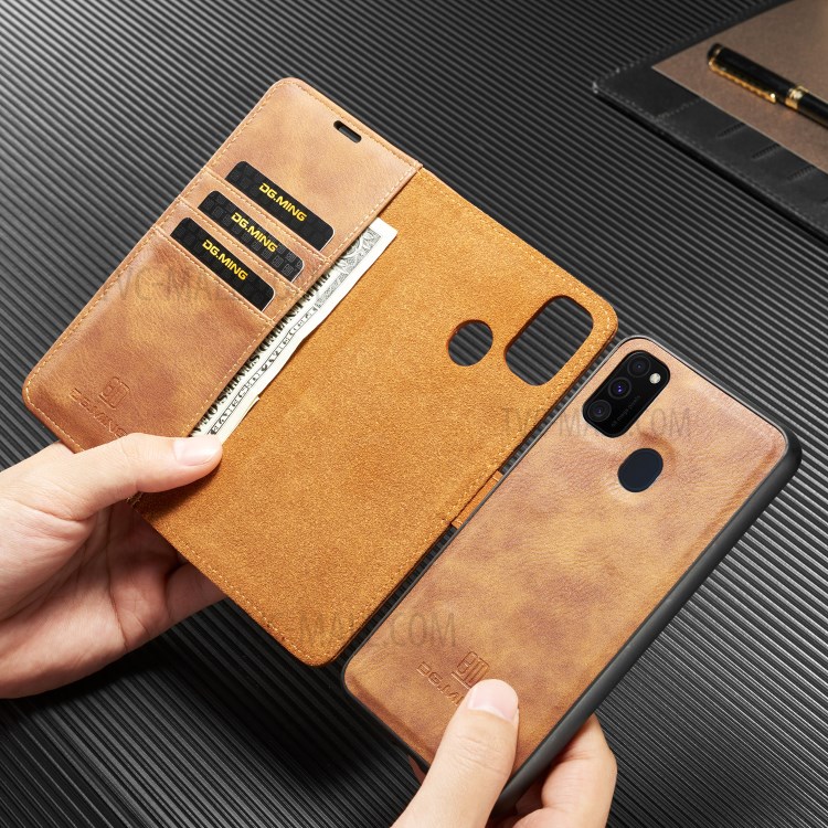 DG.MING Detachable 2-in-1 Split Leather Shell + PC Case for Samsung Galaxy M30s/M21 - Brown-9
