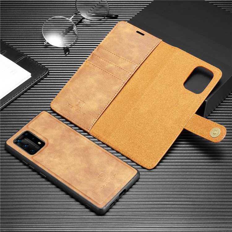 DG.MING Detachable 2-in-1 Split Leather Wallet Shell + PC Back Case for Samsung Galaxy A31 - Brown-4