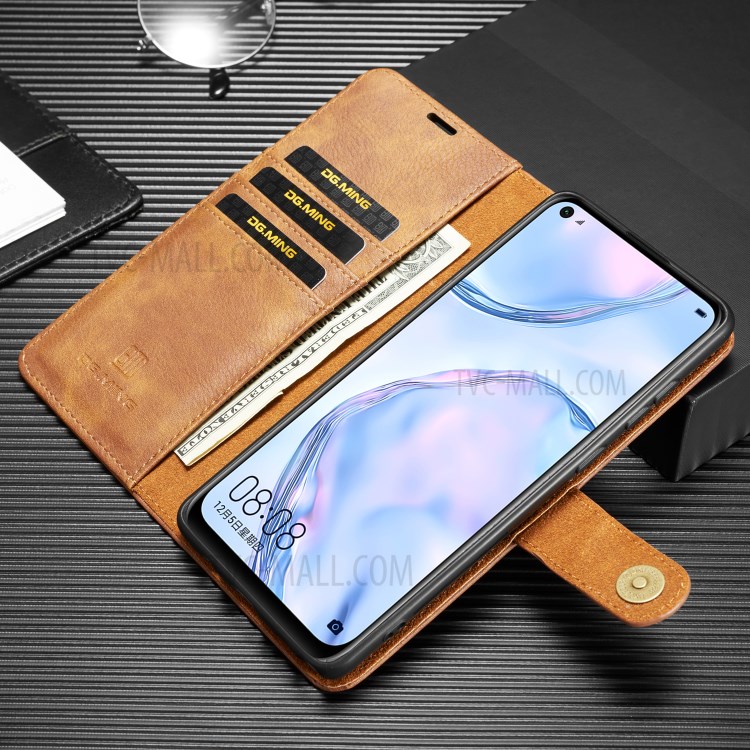 Dg. Ming Desmontable 2-en-1 Billetera De Cuero De Cuero De Cuero + PC Funda Trasera Para Samsung Galaxy A81 / NOTA 10 LITE - Marrón