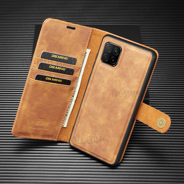 Dg.. Ming Destacável 2-em-1 Wallet De Couro Split Shell + Pc Voltar Caso Para Samsung Galaxy A81 / Nota 10 Lite. - Castanho