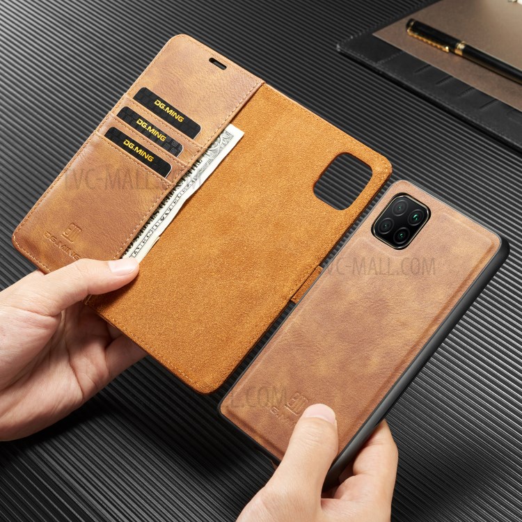 DG.MING Detachable 2-in-1 Split Leather Wallet Shell + PC Back Case for Samsung Galaxy A81 / Note 10 Lite - Brown-9