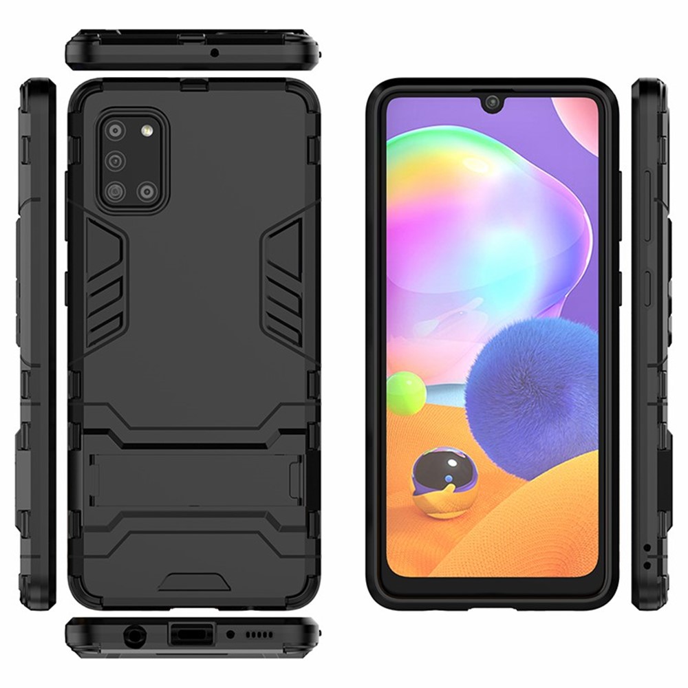 Cool Guard PC + TPU Shell with Kickstand for Galaxy A31 - Black-6