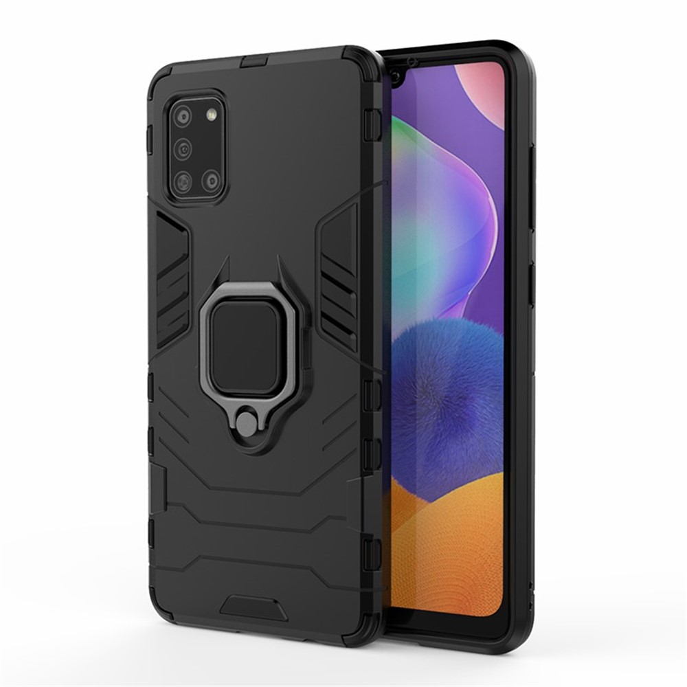 PC + TPU Stylish Case with Kickstand for Galaxy A31 - Black-1