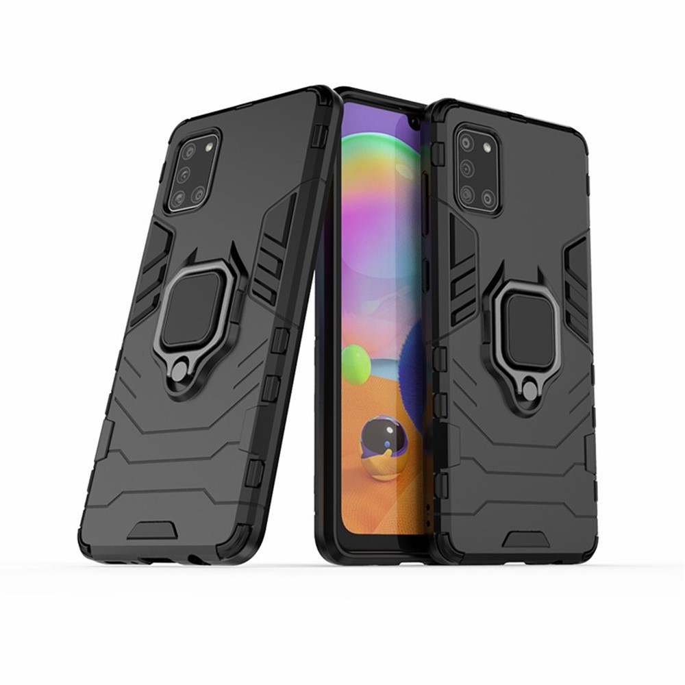 PC + TPU Stylish Case with Kickstand for Galaxy A31 - Black-2