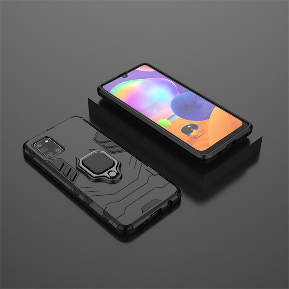 PC + TPU Stylish Case with Kickstand for Galaxy A31 - Black-9