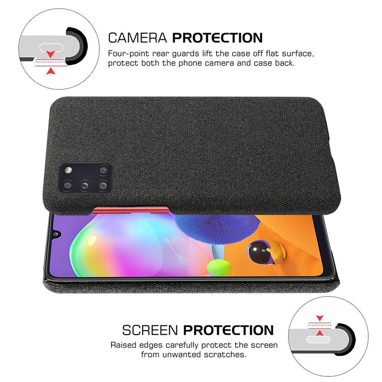 KSQ Cloth Coated PC Mobile Protective Phone Case Cover for Samsung Galaxy A31 - Black-5
