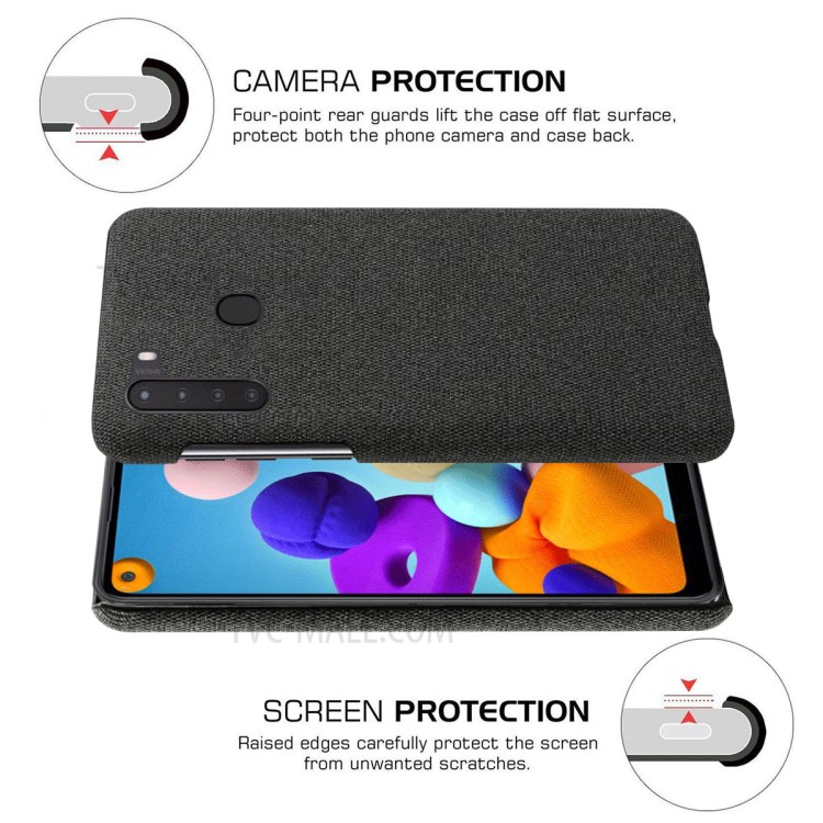 KSQ Cloth Coated PC Mobile Protective Phone Case Cover for Samsung Galaxy A21 - Black-5