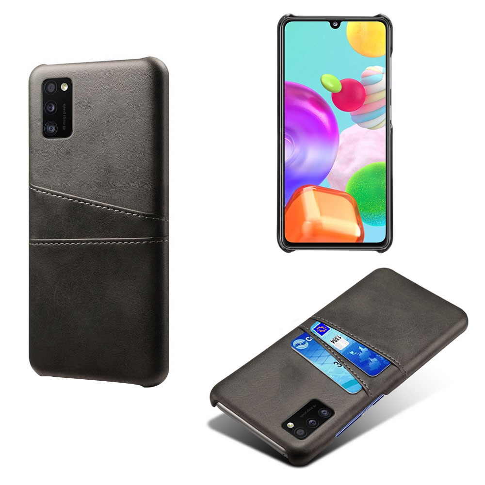 Double Card Slots PU Leather Coated Plastic Protector Case for Samsung Galaxy A41 (Global Version) - Black-1