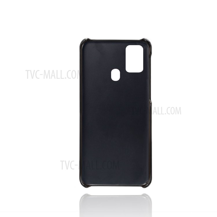 KSQ Double Card Slots PU Leather Coated Plastic Hard Phone Case for Samsung Galaxy M31 - Black-3