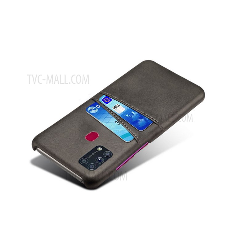 KSQ Double Card Slots PU Leather Coated Plastic Hard Phone Case for Samsung Galaxy M31 - Black-4