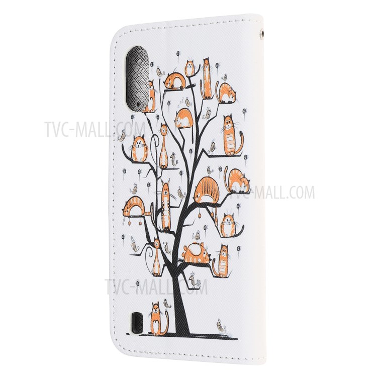 Pattern Printing Cross Texture Magnetic Leather Stand Case for Samsung Galaxy A01 - Animal and Tree-5