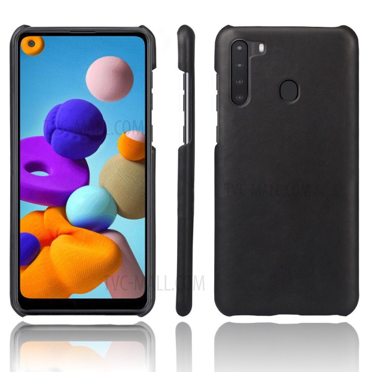 KSQ Crazy Horse Skin PU Leather Coated PC Shell for Samsung Galaxy A21 - Black-1