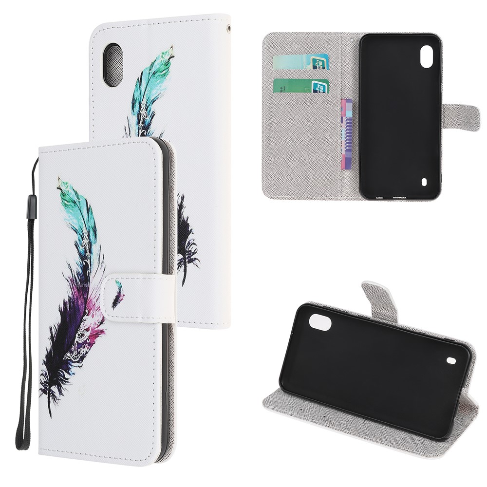 Pattern Printing Cross Texture Magnetic Leather Wallet Case for Samsung Galaxy A10 - Feather-1