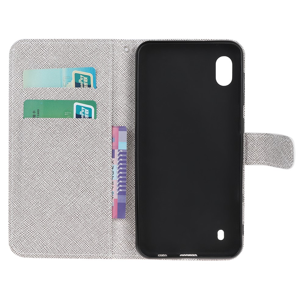 Pattern Printing Cross Texture Magnetic Leather Wallet Case for Samsung Galaxy A10 - Feather-2